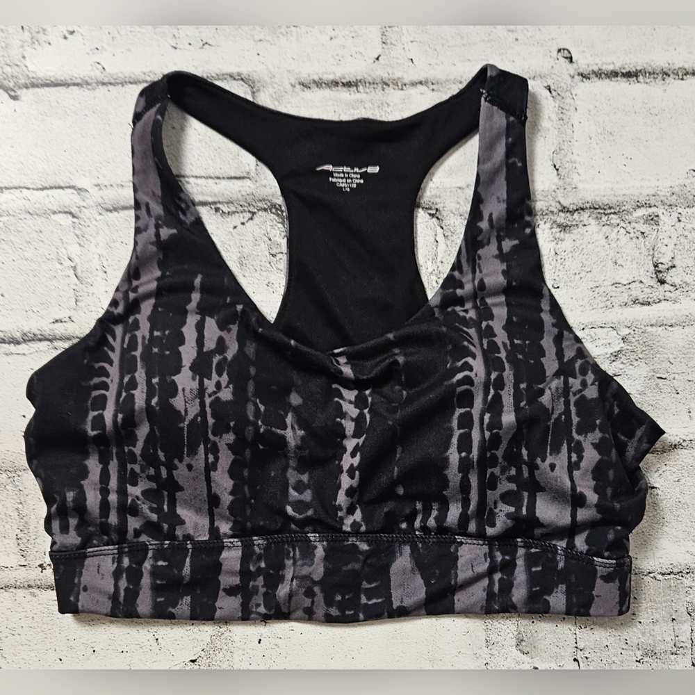 Activ8 Tie Dye Sports Bra Womens Large Black Grey Racerback Gym